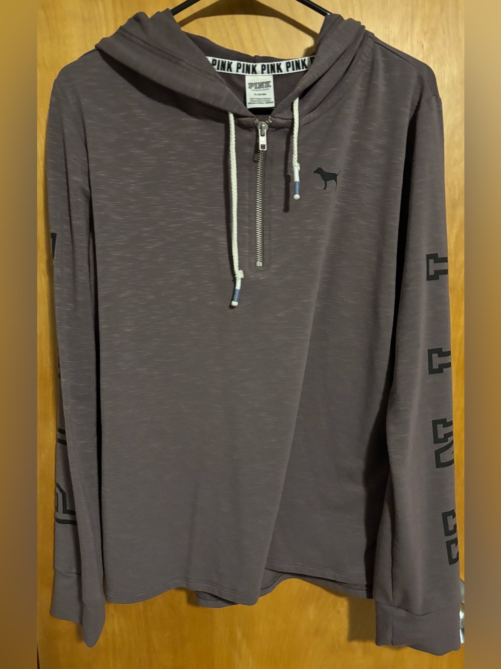 PINK Victoria’s Secret - Half Zip Long Sleeve Hoodie Purple Greyish Logo Collar